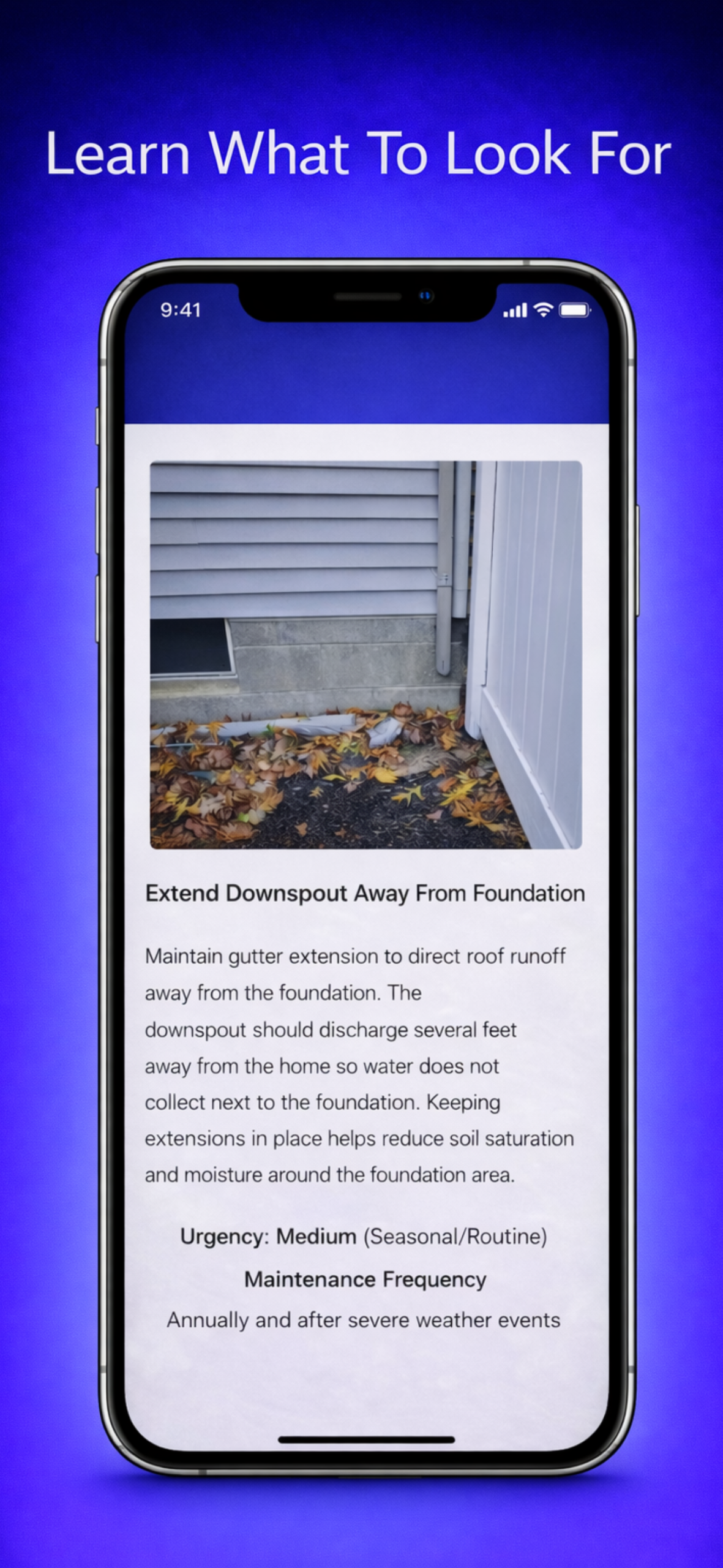 Home Maintenance Checklist app showing what homeowners should look for