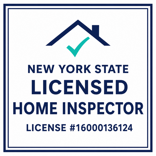 New York State Licensed Home Inspector badge, license number 16000136124